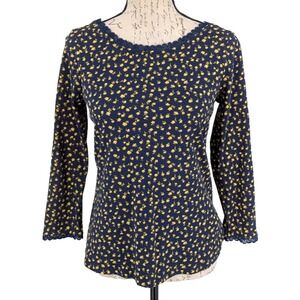 BODEN Blouse Top SIZE 6 Cotton Modal Navy Yellow Ditsy Floral Long Sleeves Boho